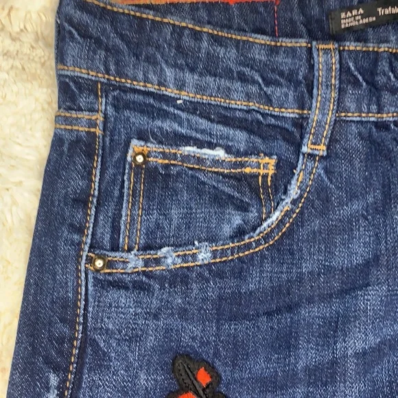 ZARA NWT embroidered jeans raw hem size 0 - Picture 7 of 14